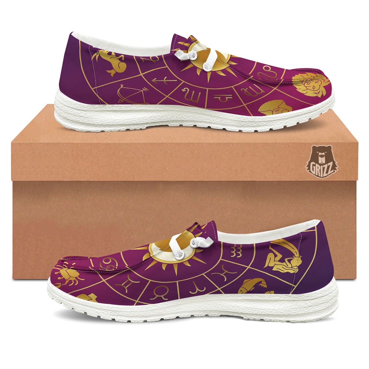 Zodiac Wheel Symbols Print White Loafers-grizzshop