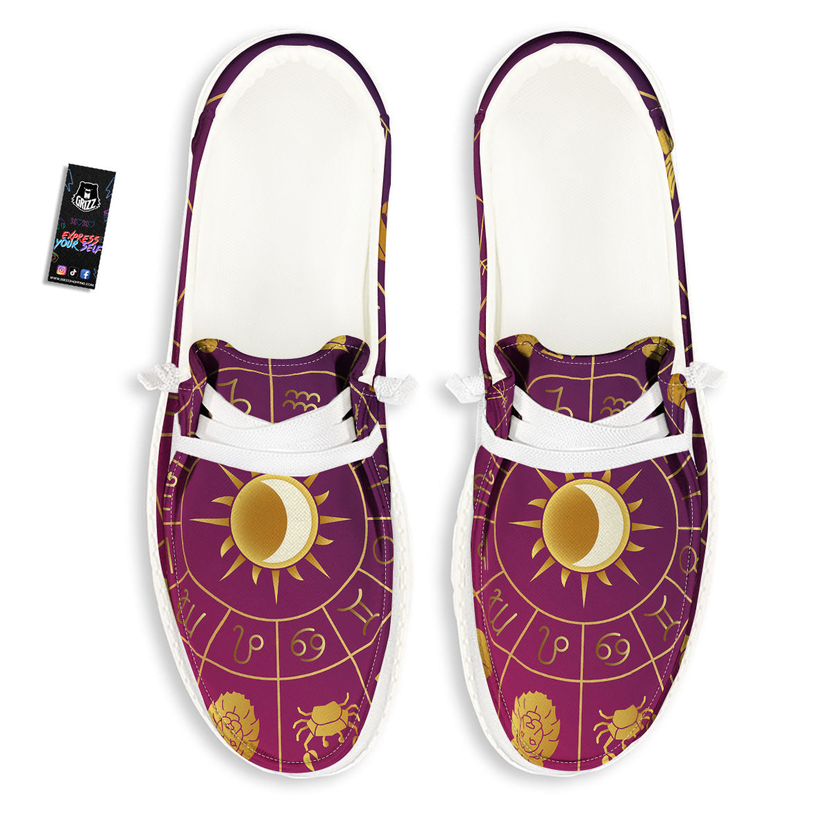 Zodiac Wheel Symbols Print White Loafers-grizzshop