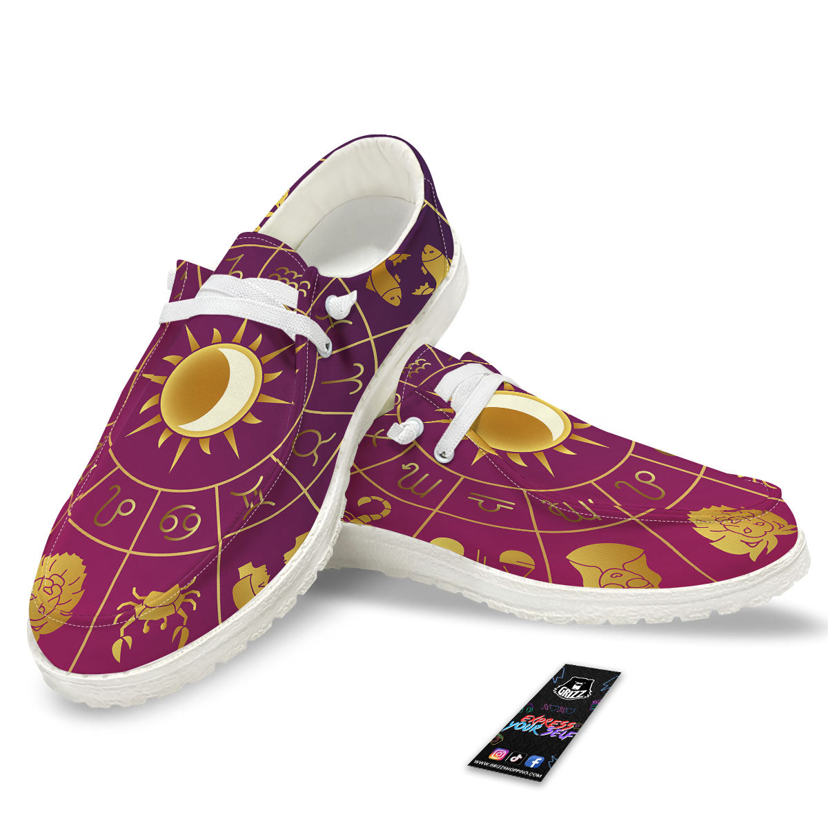 Zodiac Wheel Symbols Print White Loafers-grizzshop