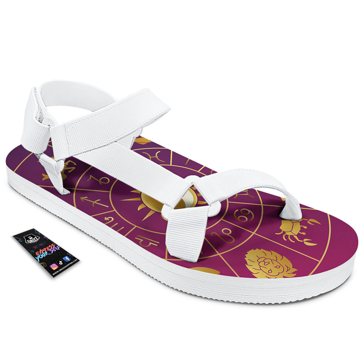 Zodiac Wheel Symbols Print White Open Toe Sandals-grizzshop