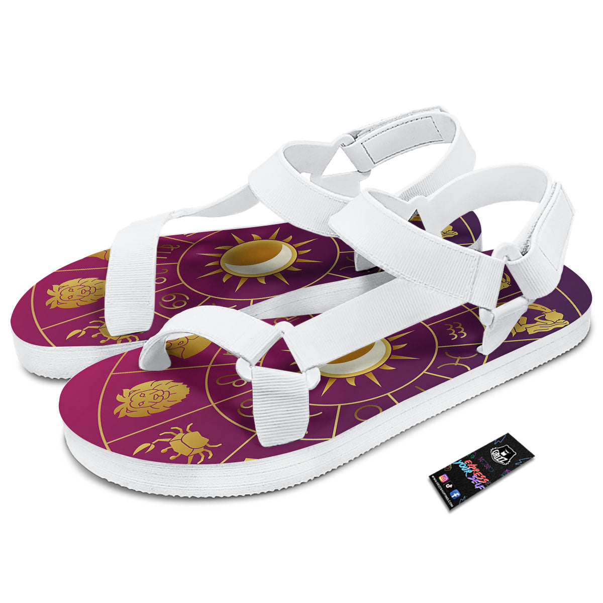 Zodiac Wheel Symbols Print White Open Toe Sandals-grizzshop