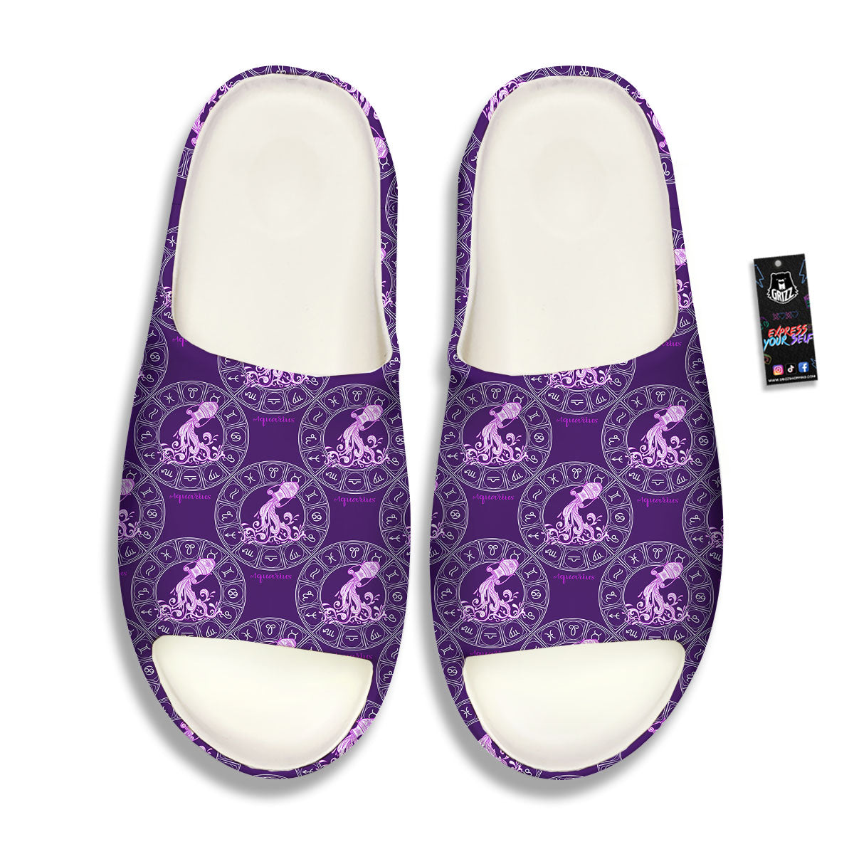 Zodiac Aquarius Purple Print Pattern Sandals-grizzshop