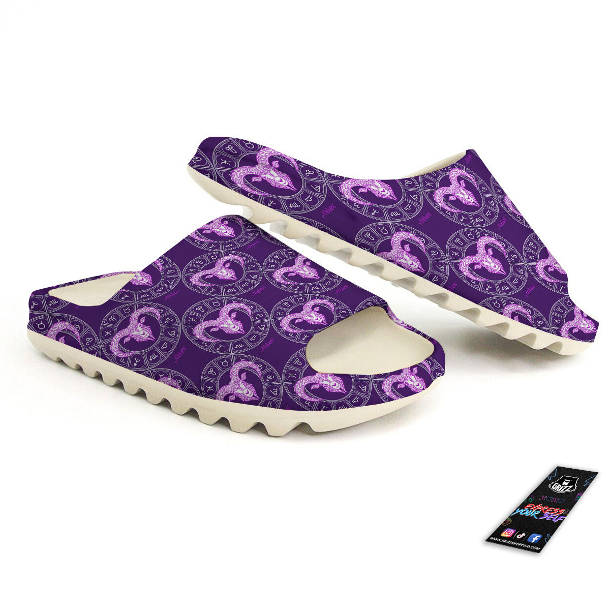 Zodiac Aries Purple Print Pattern Sandals-grizzshop