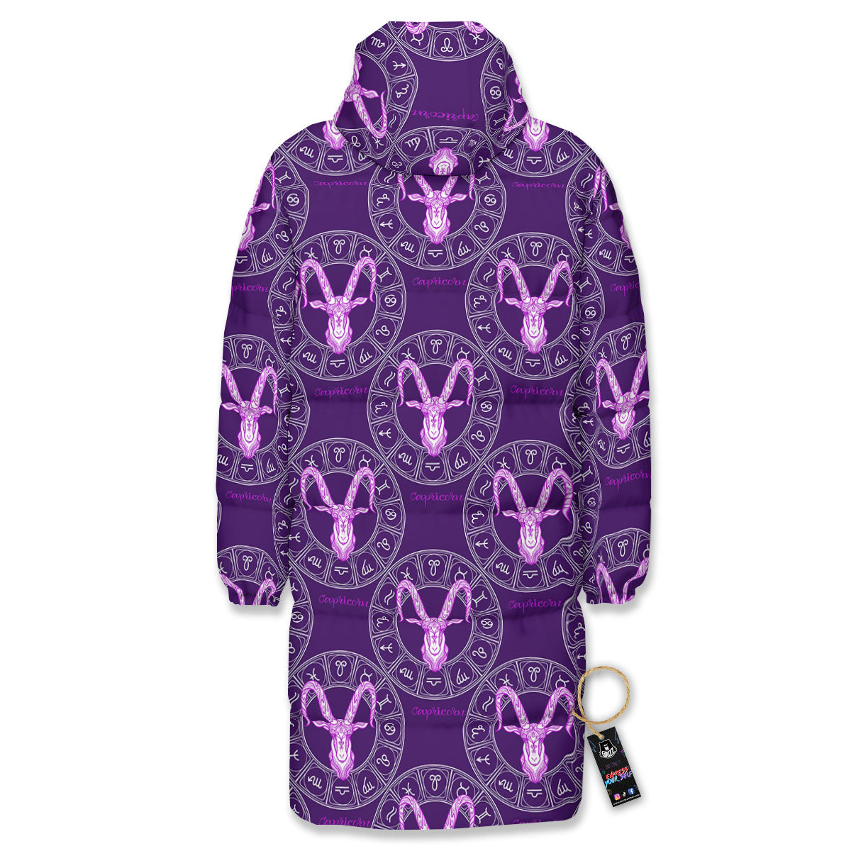 Zodiac Capricorn Purple Print Pattern Long Down Jacket