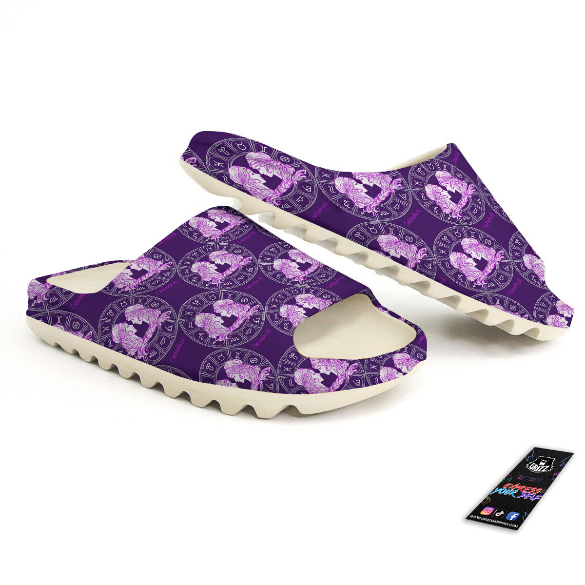 Zodiac Gemini Purple Print Pattern Sandals-grizzshop