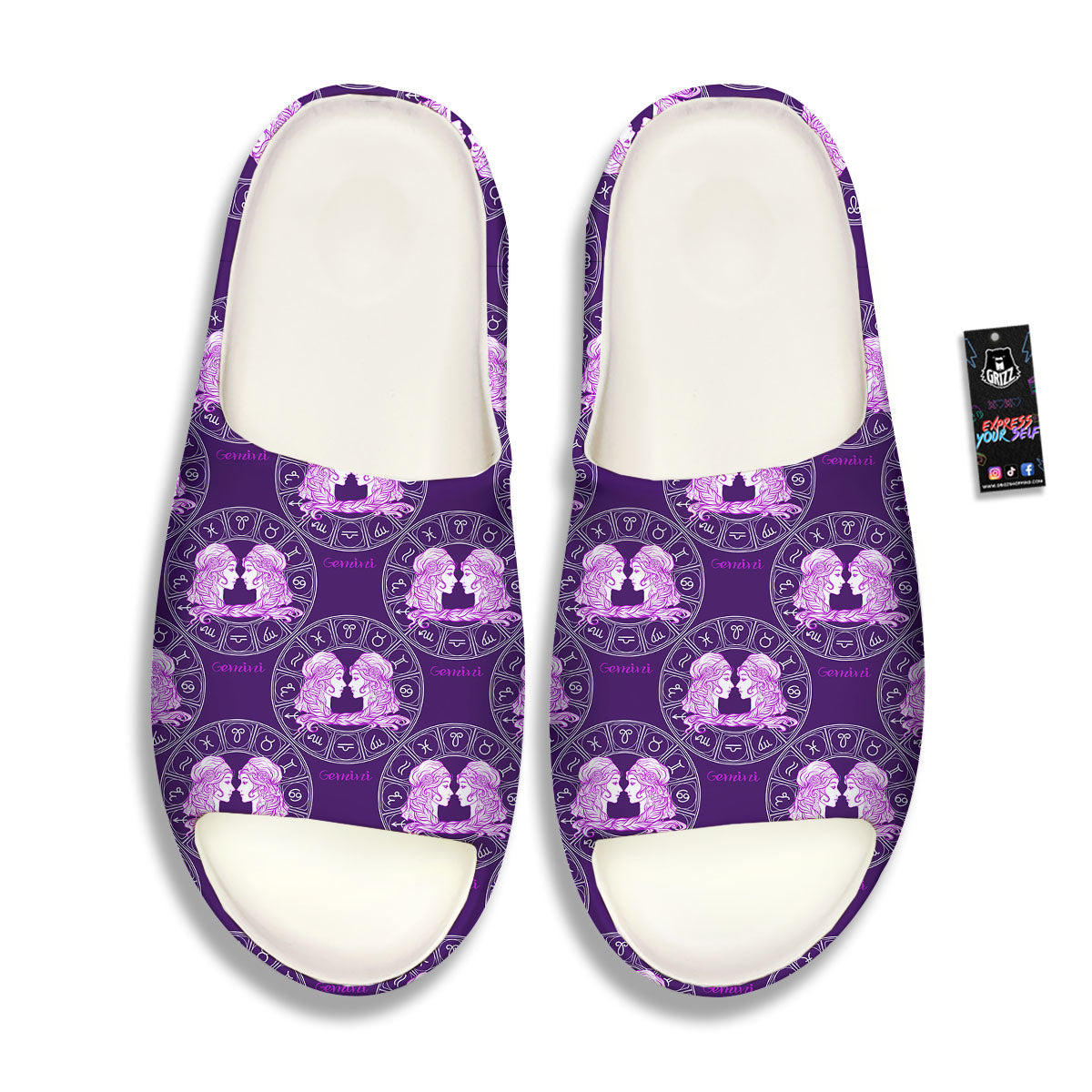 Zodiac Gemini Purple Print Pattern Sandals-grizzshop