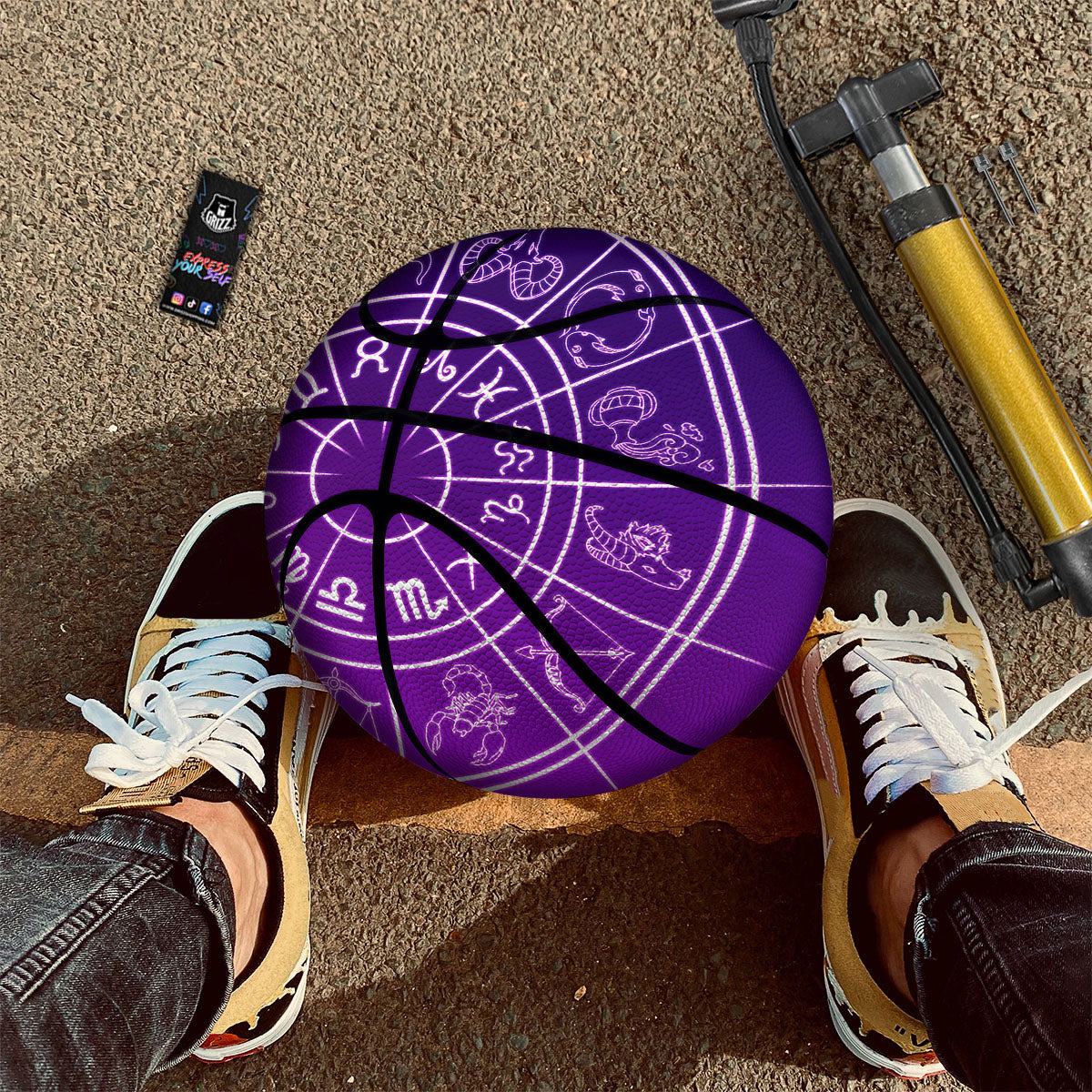 Zodiac Purple And White Signs Print Basketball