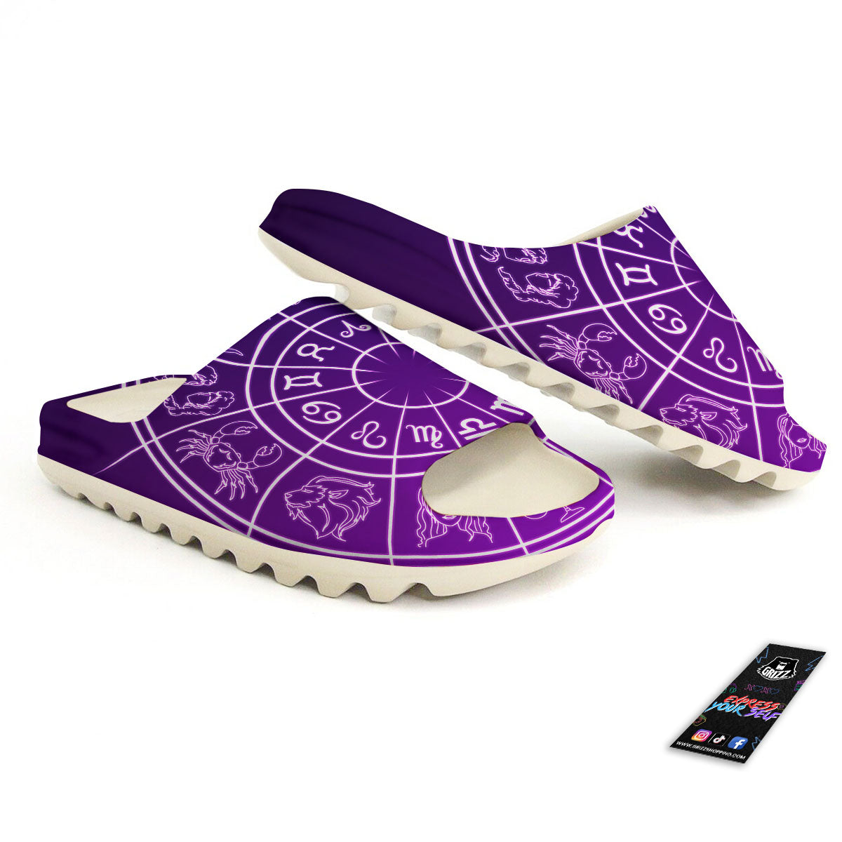 Zodiac Purple And White Signs Print Sandals-grizzshop