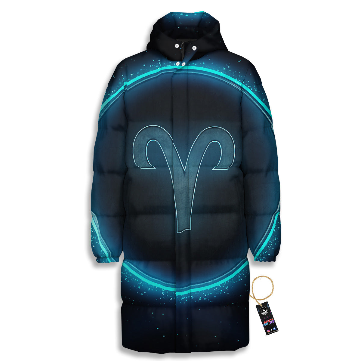 Zodiac Sign Blue Aries Print Long Down Jacket
