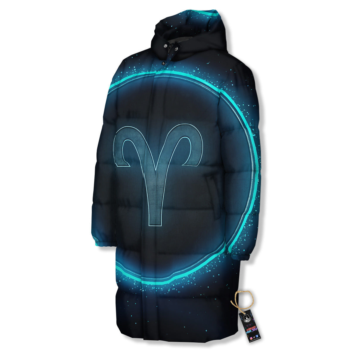 Zodiac Sign Blue Aries Print Long Down Jacket