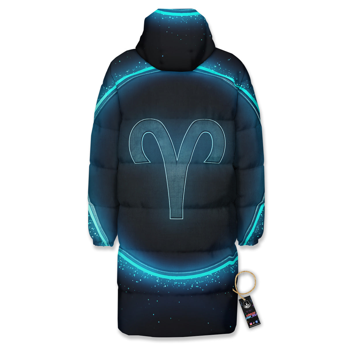 Zodiac Sign Blue Aries Print Long Down Jacket