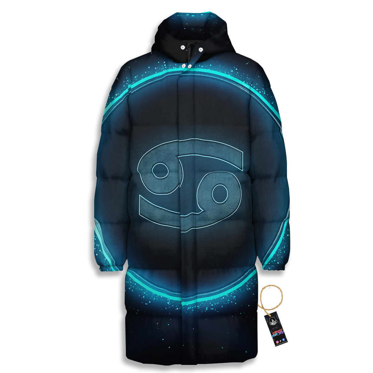 Zodiac Sign Blue Cancer Print Long Down Jacket