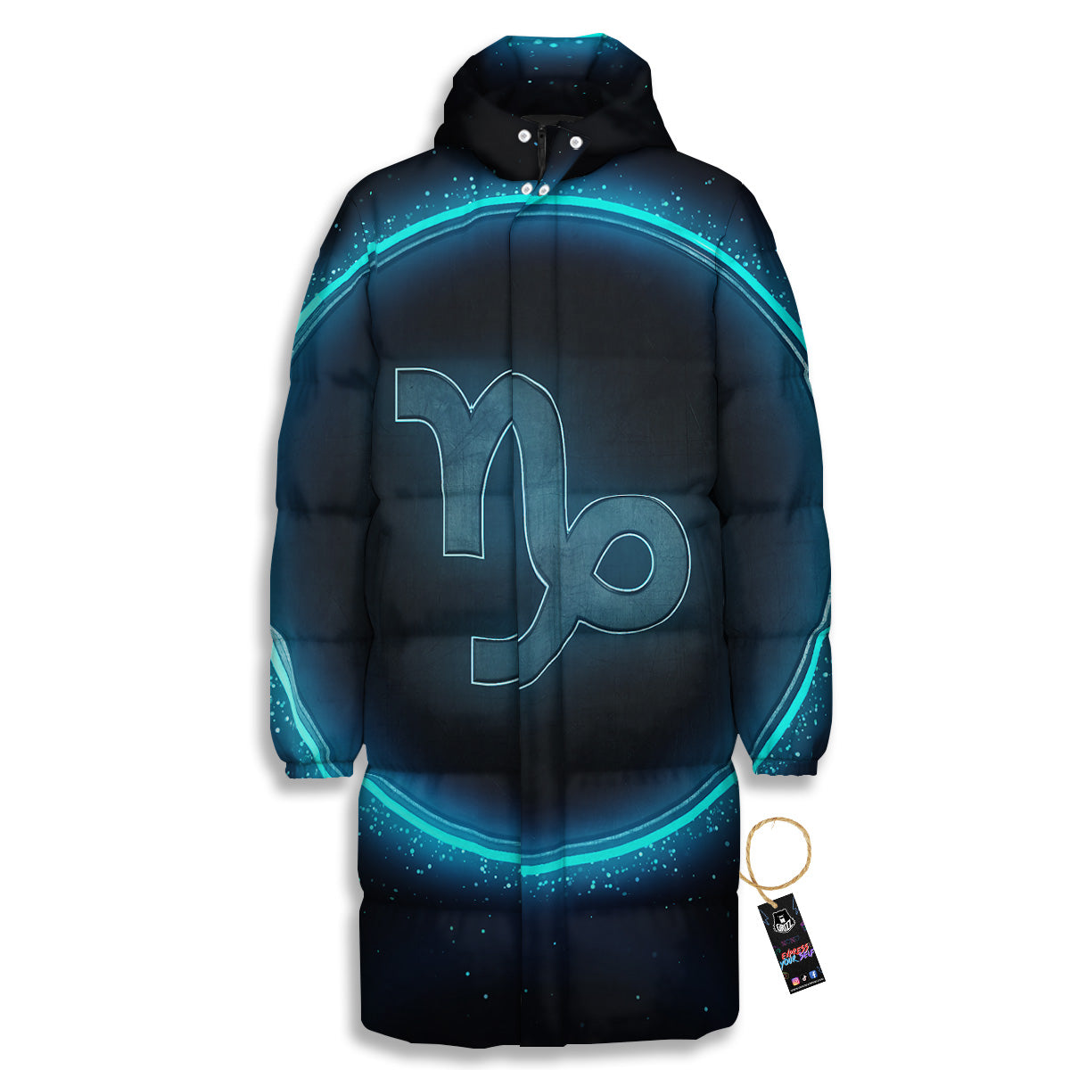 Zodiac Sign Blue Capricorn Print Long Down Jacket