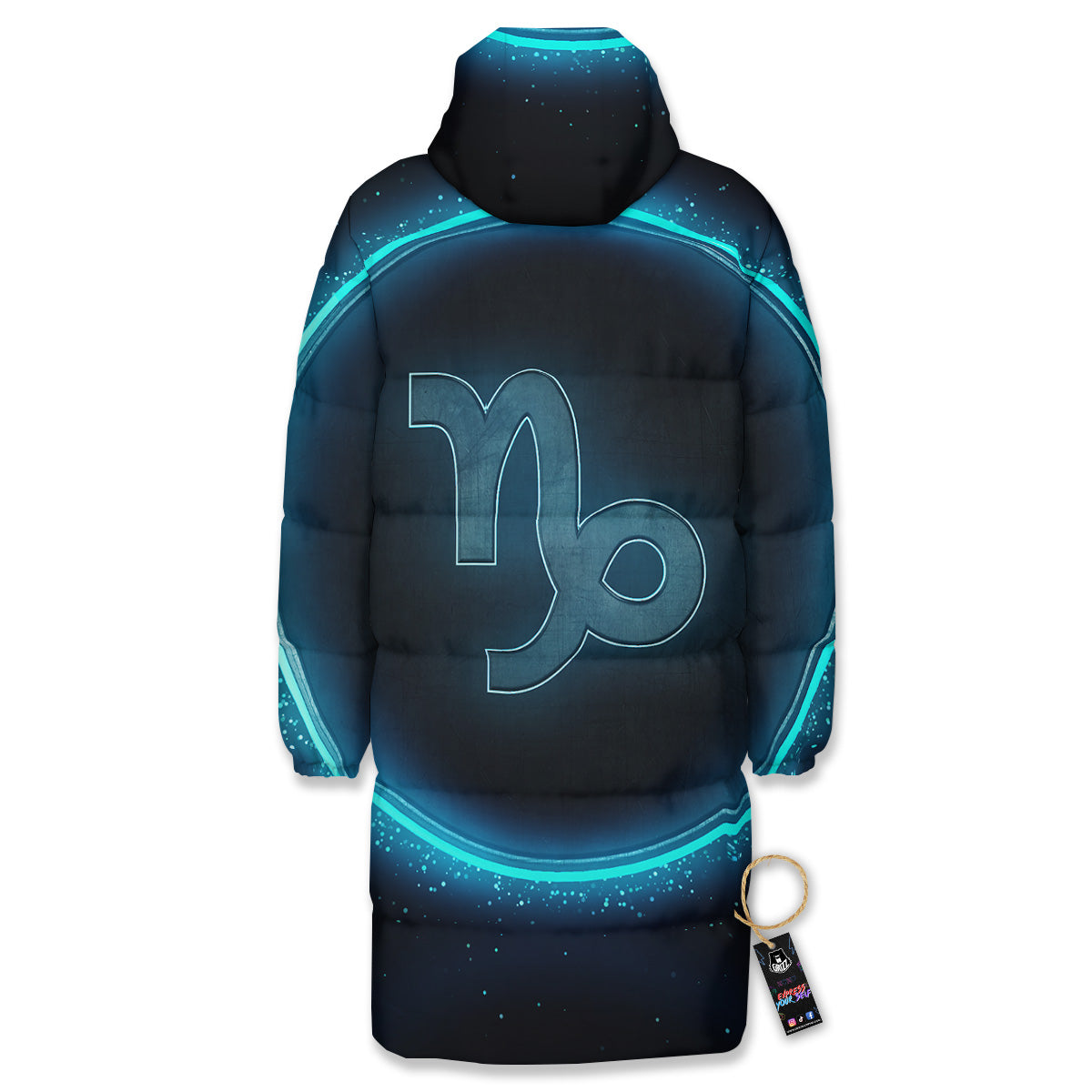 Zodiac Sign Blue Capricorn Print Long Down Jacket