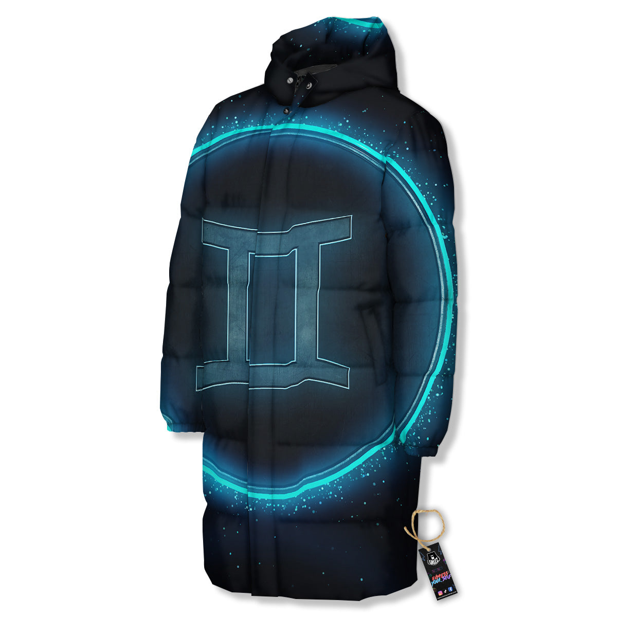Zodiac Sign Blue Gemini Print Long Down Jacket