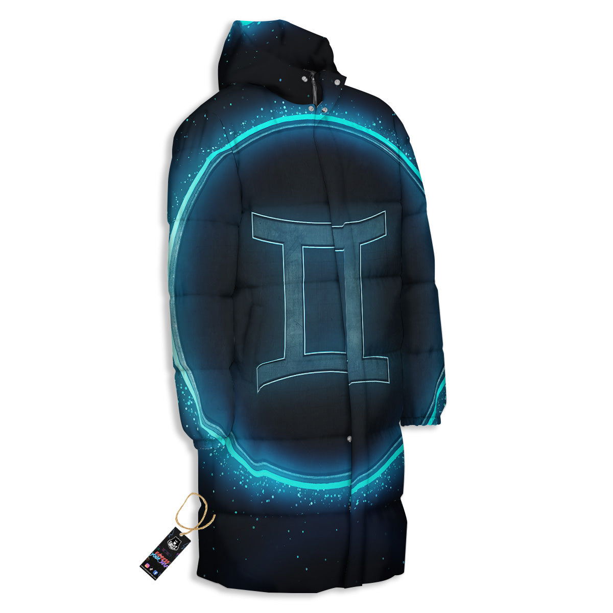 Zodiac Sign Blue Gemini Print Long Down Jacket