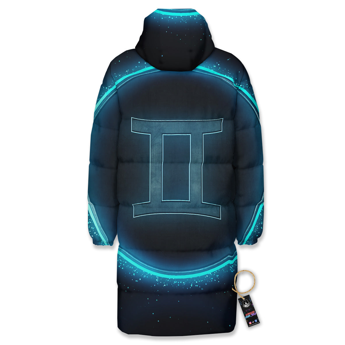 Zodiac Sign Blue Gemini Print Long Down Jacket