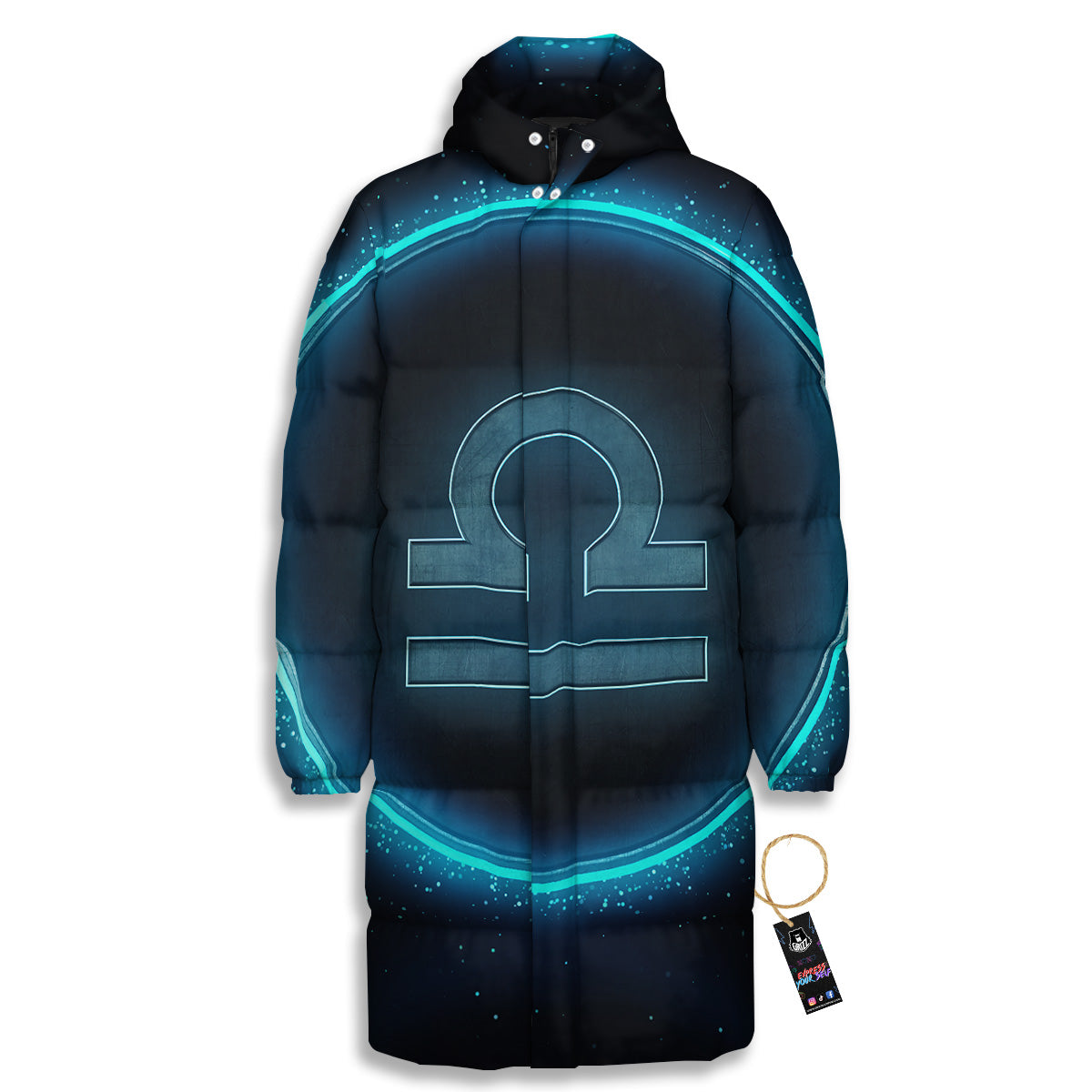 Zodiac Sign Blue Libra Print Long Down Jacket