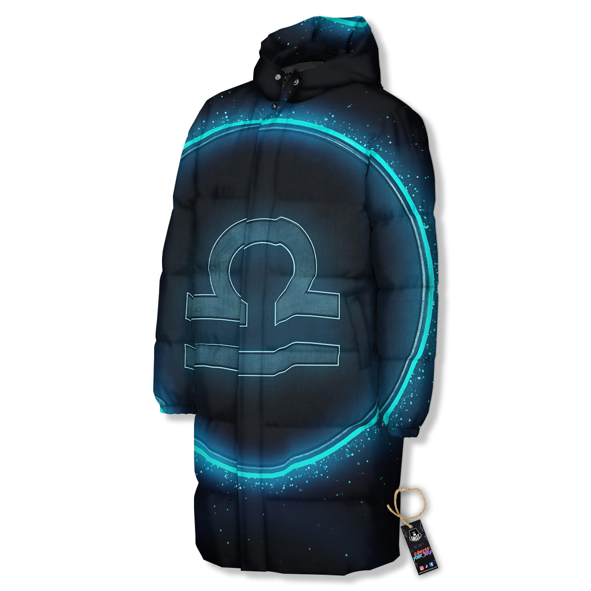 Zodiac Sign Blue Libra Print Long Down Jacket