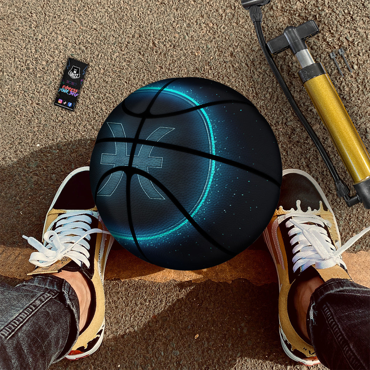 Zodiac Sign Blue Pisces Print Basketball