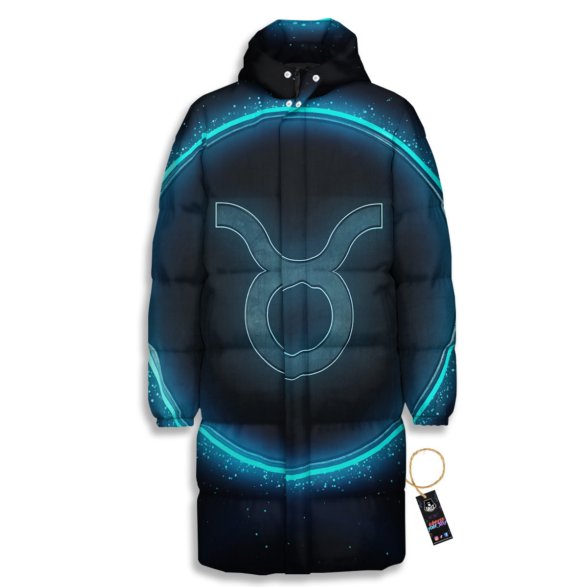 Zodiac Sign Blue Taurus Print Long Down Jacket