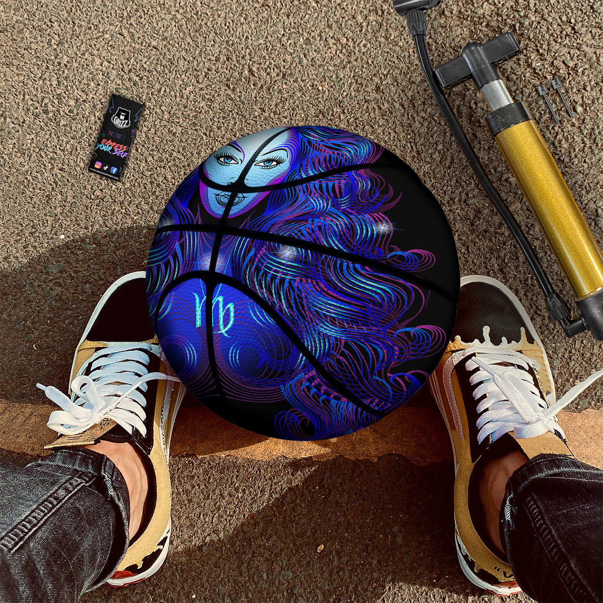 Zodiac Sign Blue Virgo Print Basketball
