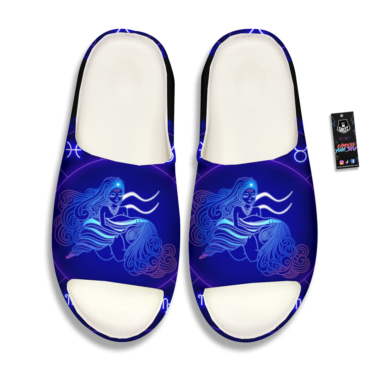 Zodiac Sign Dark Aquarius Print Sandals-grizzshop