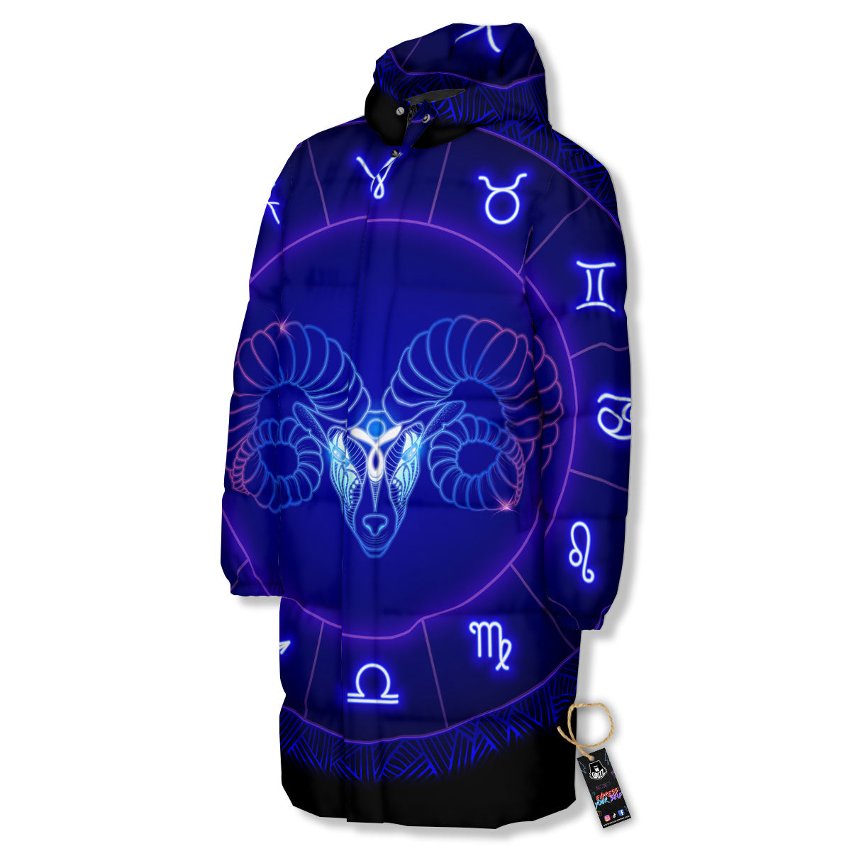 Zodiac Sign Dark Aries Print Long Down Jacket