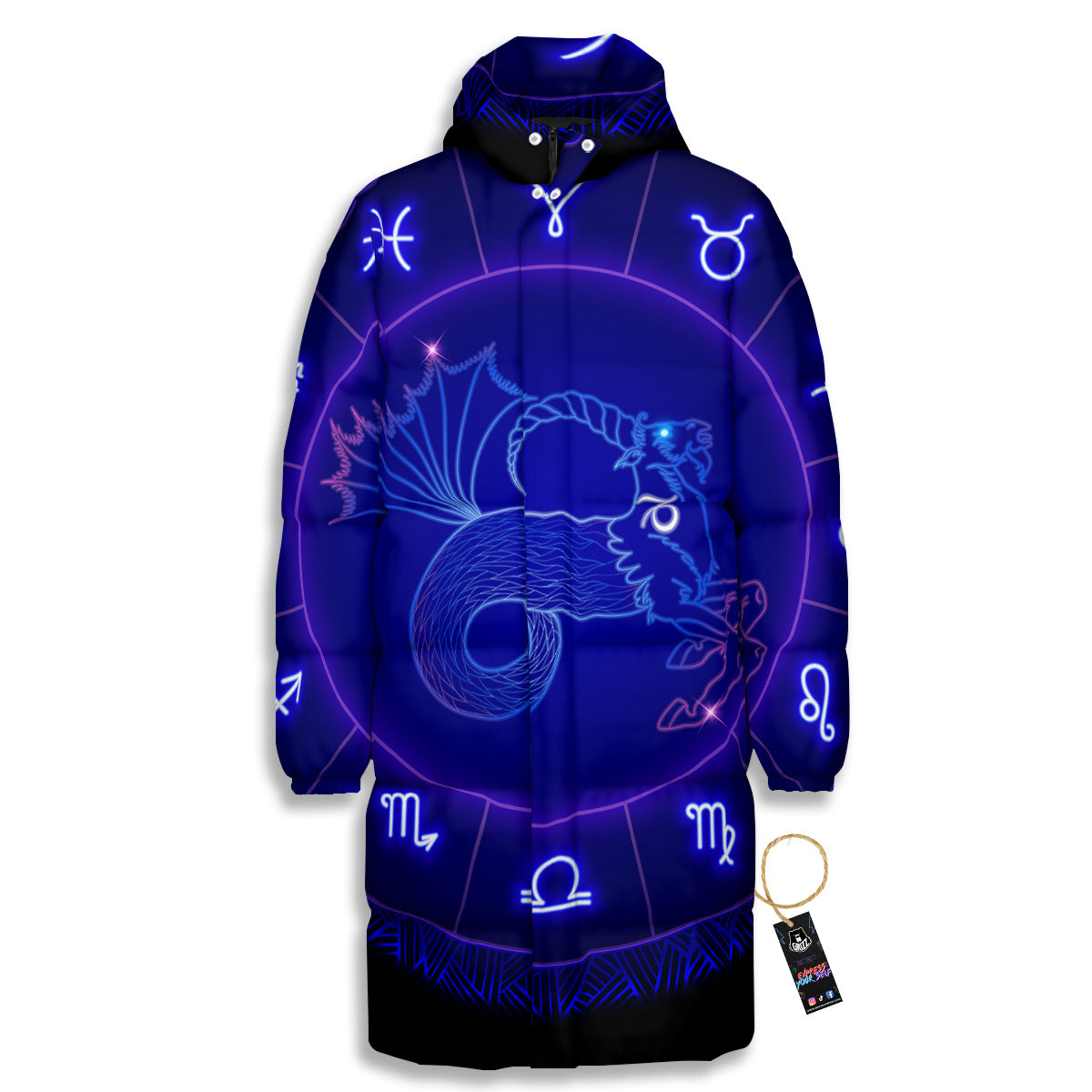 Zodiac Sign Dark Capricorn Print Long Down Jacket