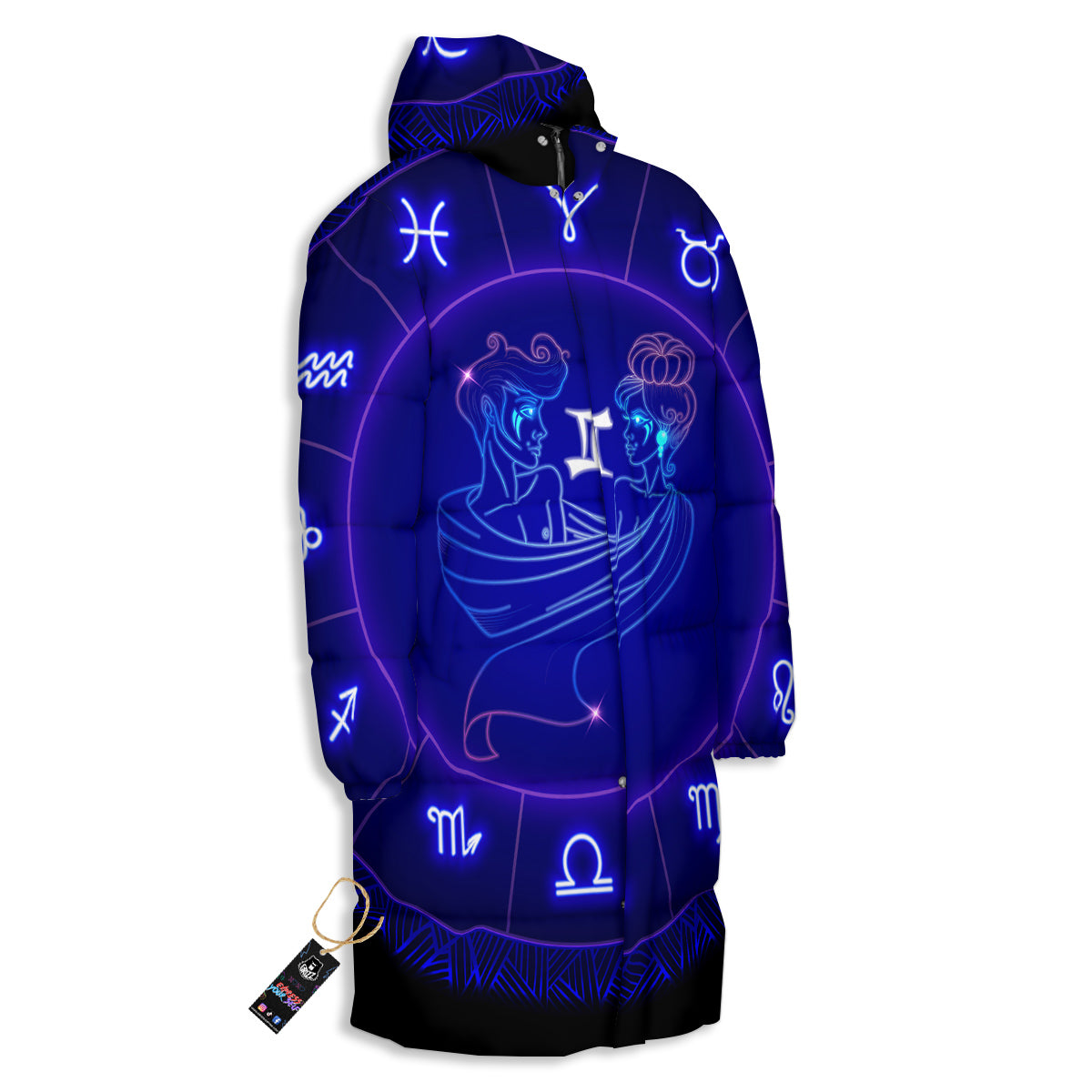 Zodiac Sign Dark Gemini Print Long Down Jacket