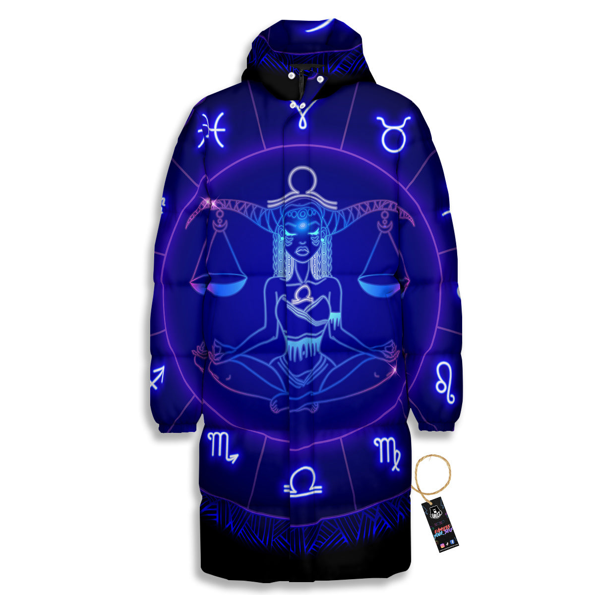 Zodiac Sign Dark Libra Print Long Down Jacket