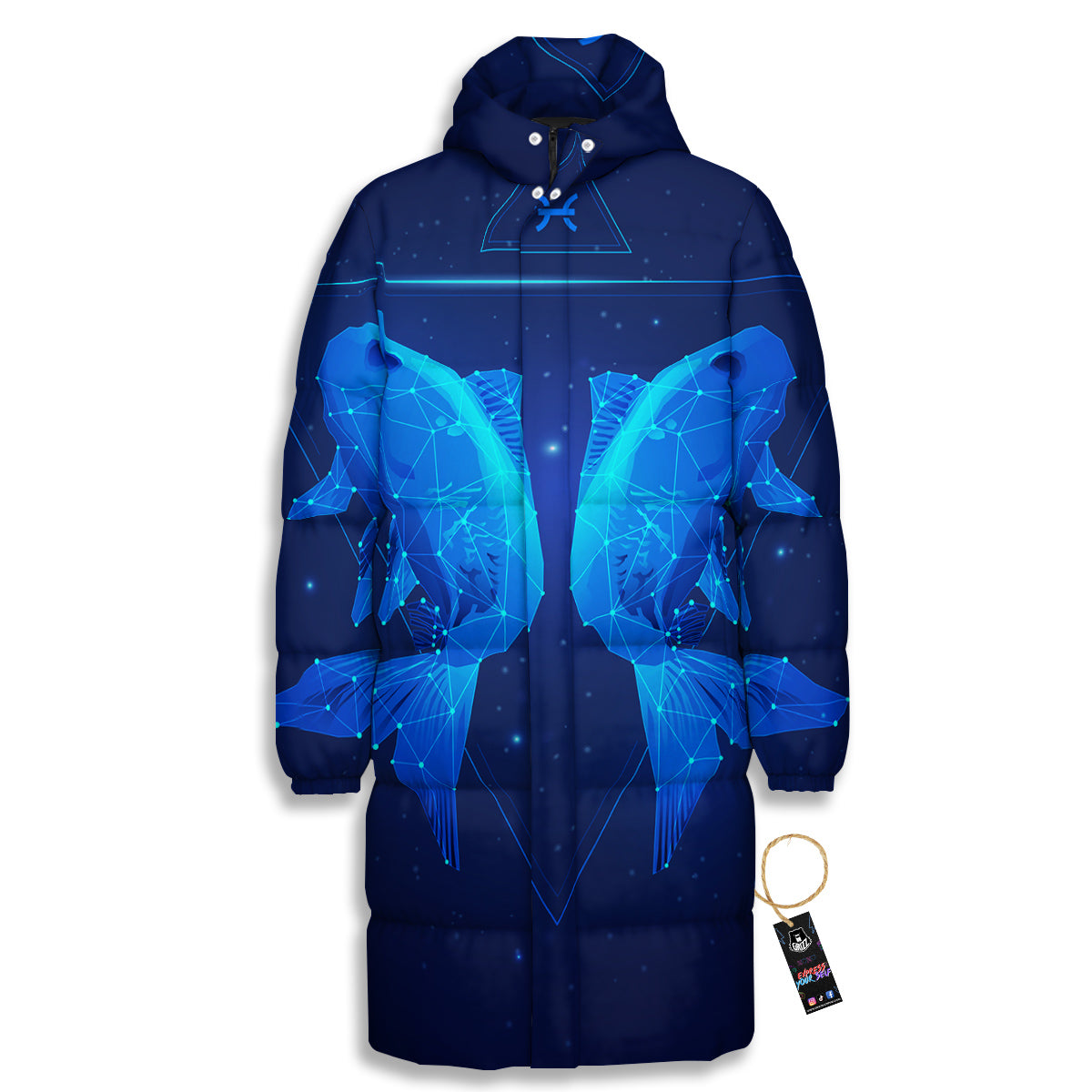 Zodiac Sign Dark Pisces Print Long Down Jacket