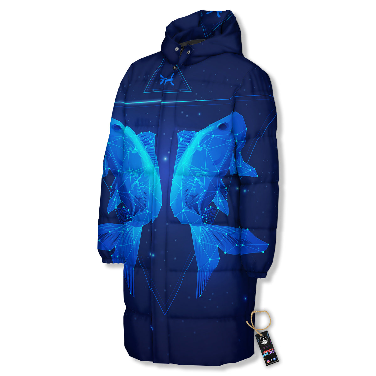 Zodiac Sign Dark Pisces Print Long Down Jacket