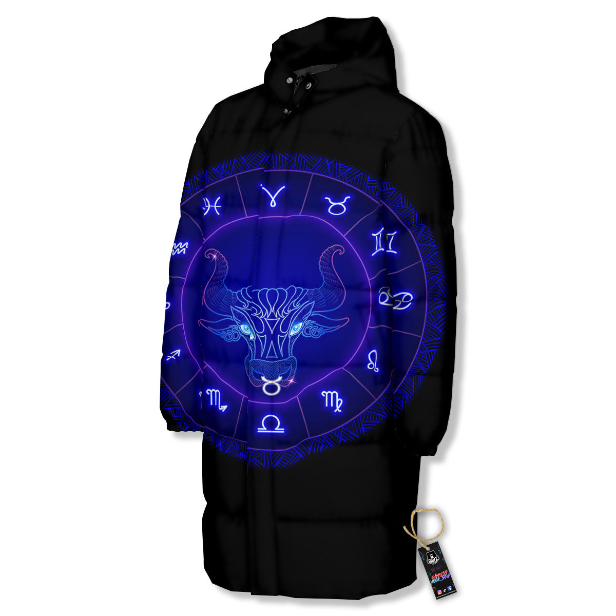 Zodiac Sign Dark Taurus Print Long Down Jacket