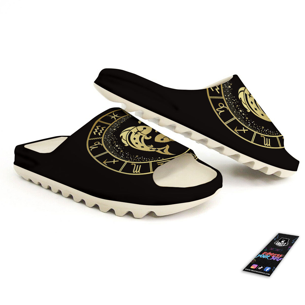 Zodiac Sign Golden Pisces Print Sandals-grizzshop