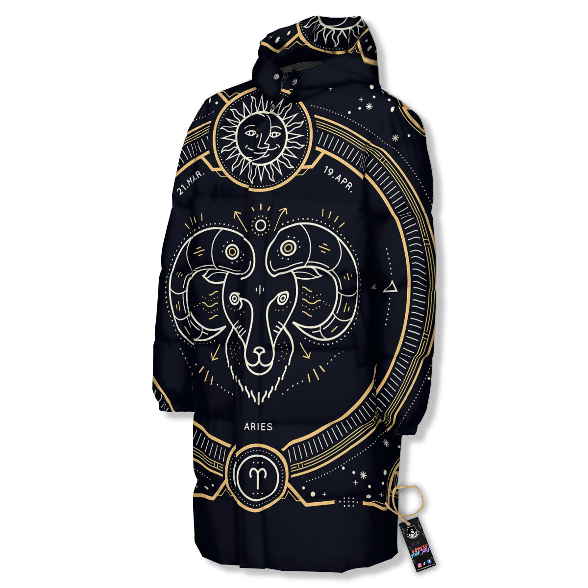 Zodiac Sign Vintage Aries Print Long Down Jacket