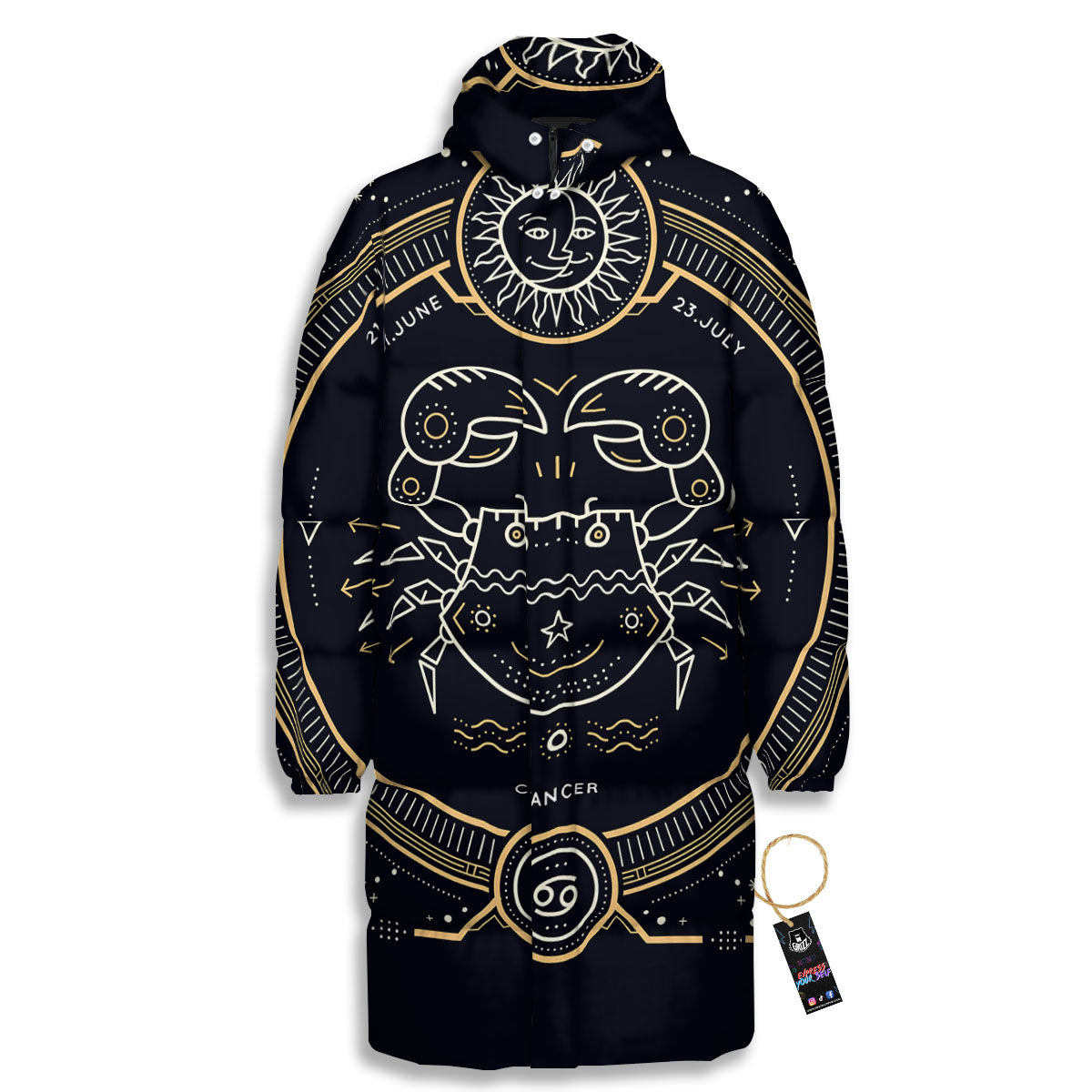 Zodiac Sign Vintage Cancer Print Long Down Jacket