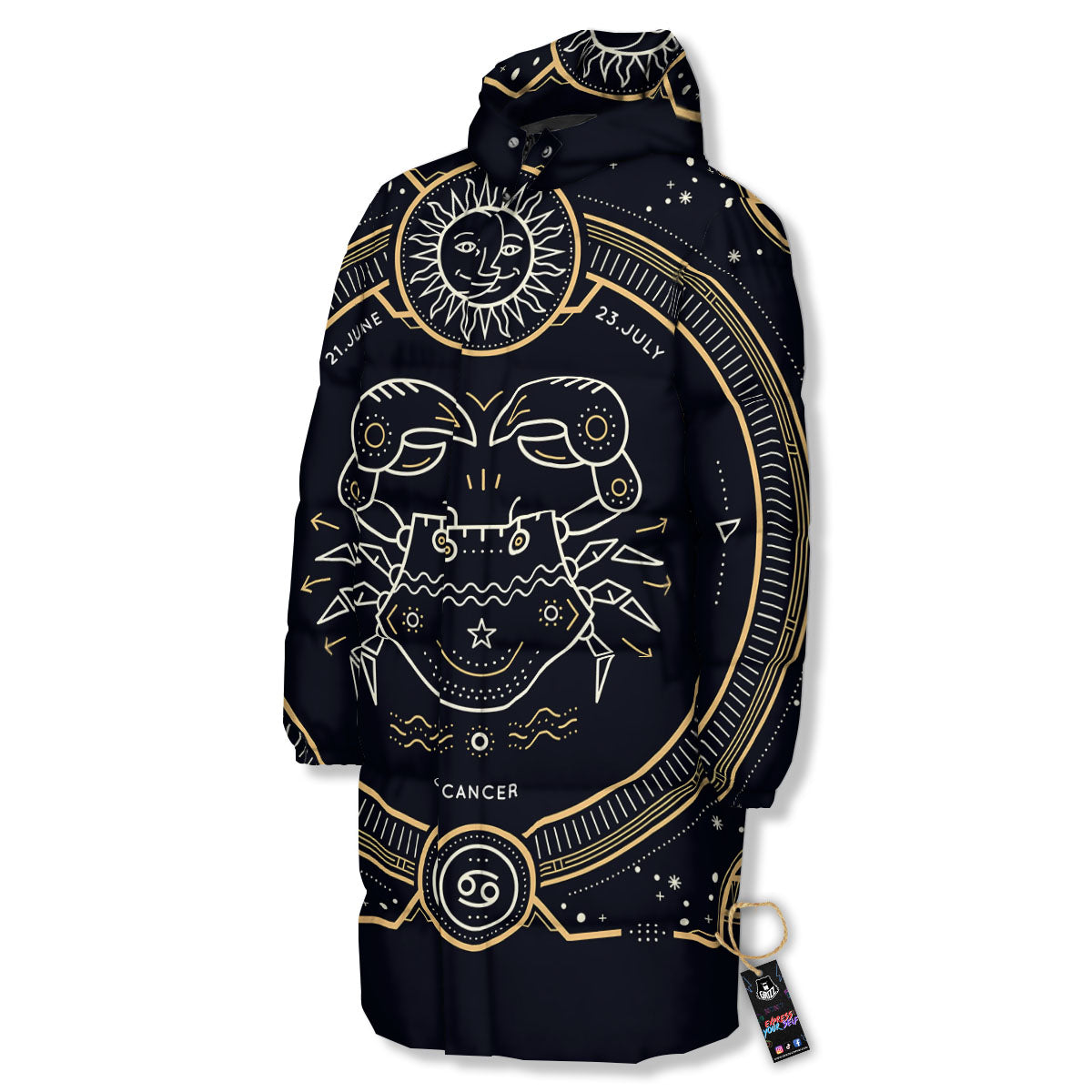 Zodiac Sign Vintage Cancer Print Long Down Jacket