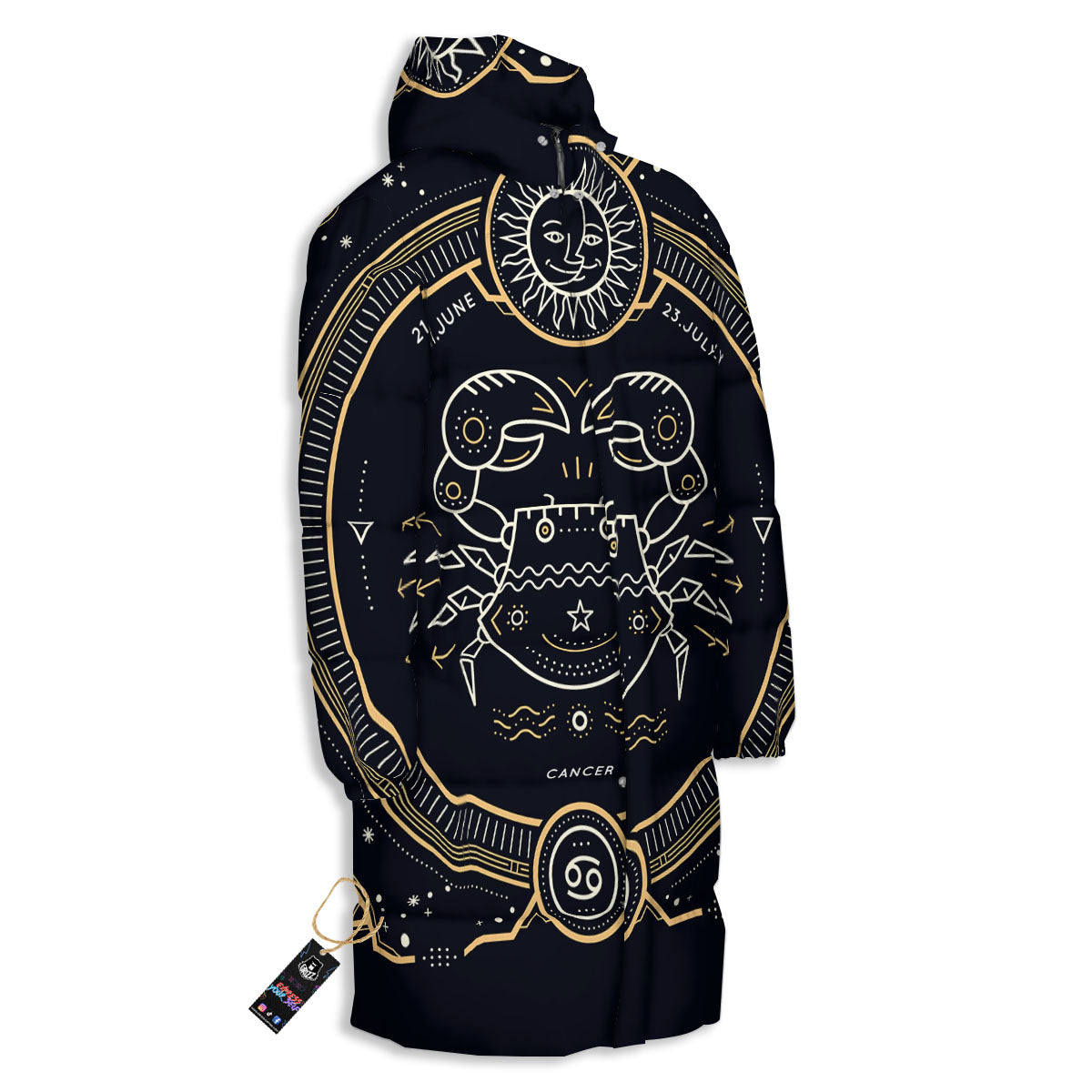 Zodiac Sign Vintage Cancer Print Long Down Jacket