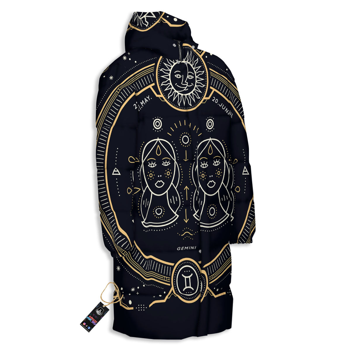 Zodiac Sign Vintage Gemini Print Long Down Jacket