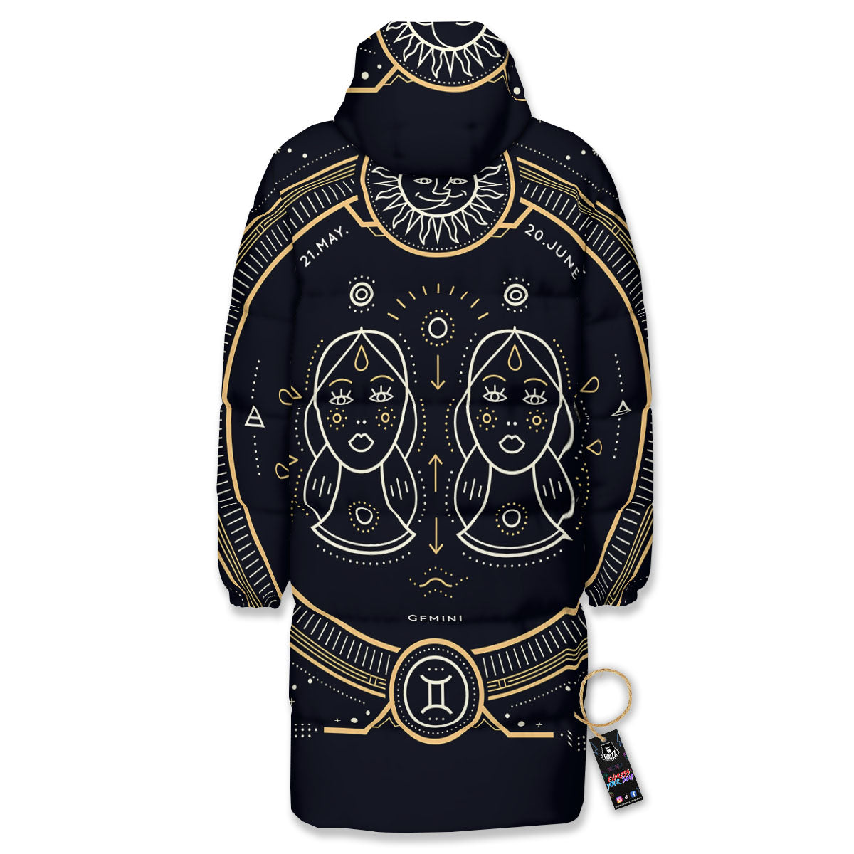 Zodiac Sign Vintage Gemini Print Long Down Jacket