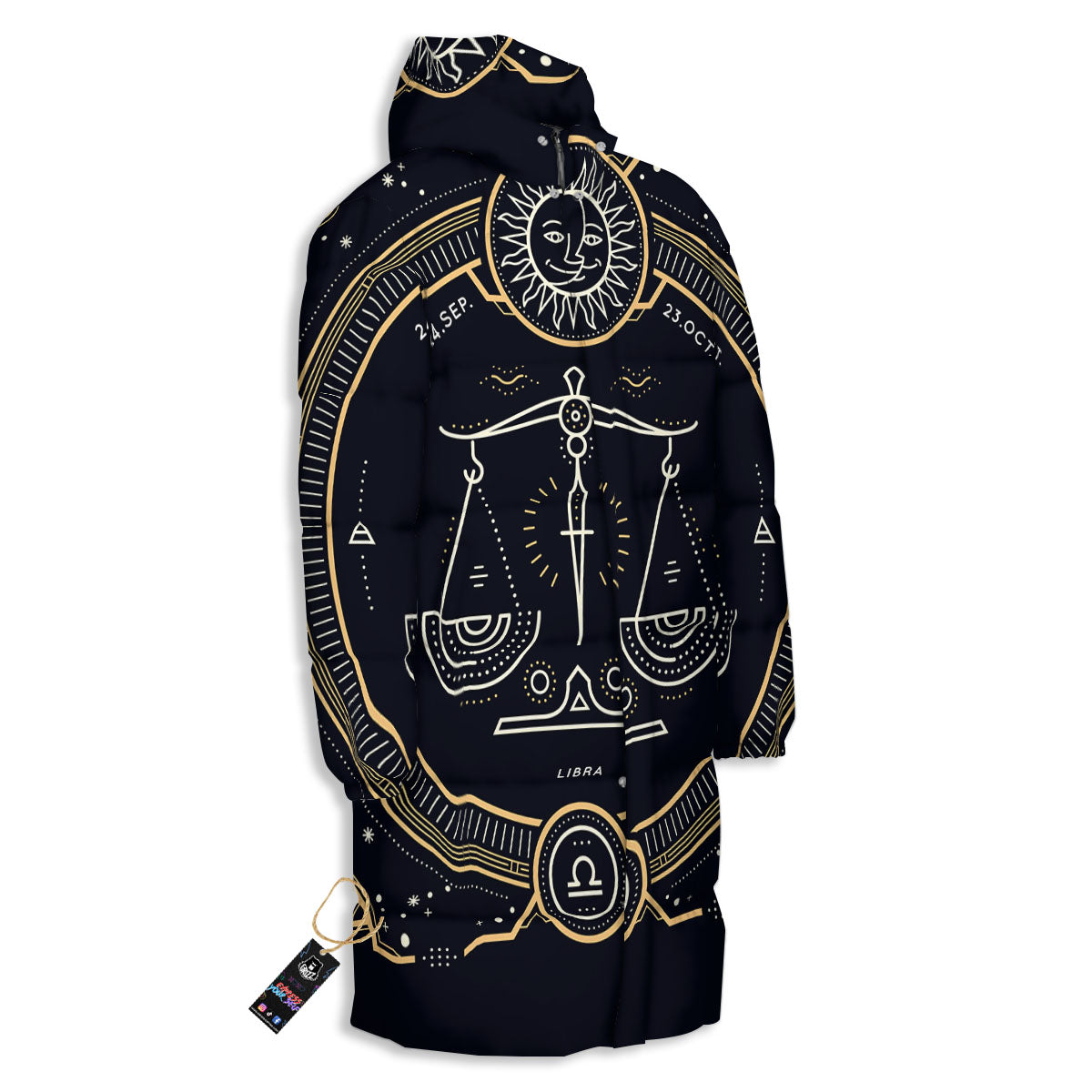 Zodiac Sign Vintage Libra Print Long Down Jacket