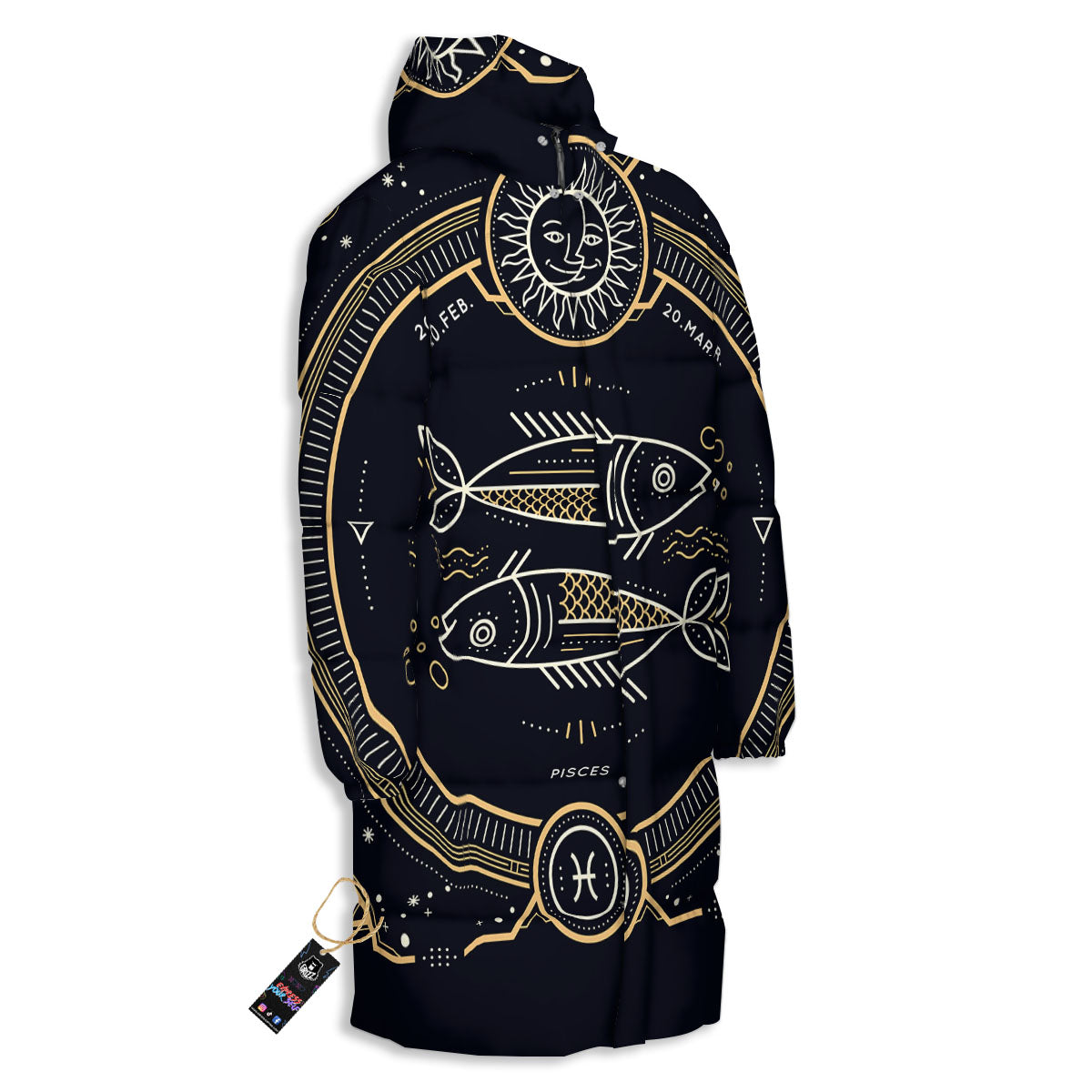 Zodiac Sign Vintage Pisces Print Long Down Jacket