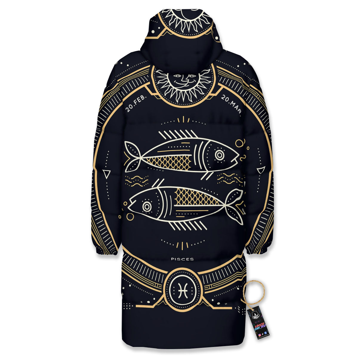 Zodiac Sign Vintage Pisces Print Long Down Jacket