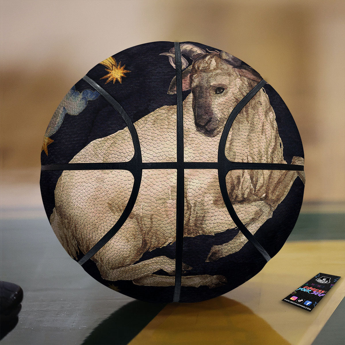 Zodiac Sign Watercolor Aries Print Basketball