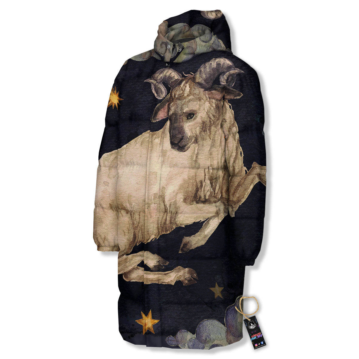 Zodiac Sign Watercolor Aries Print Long Down Jacket