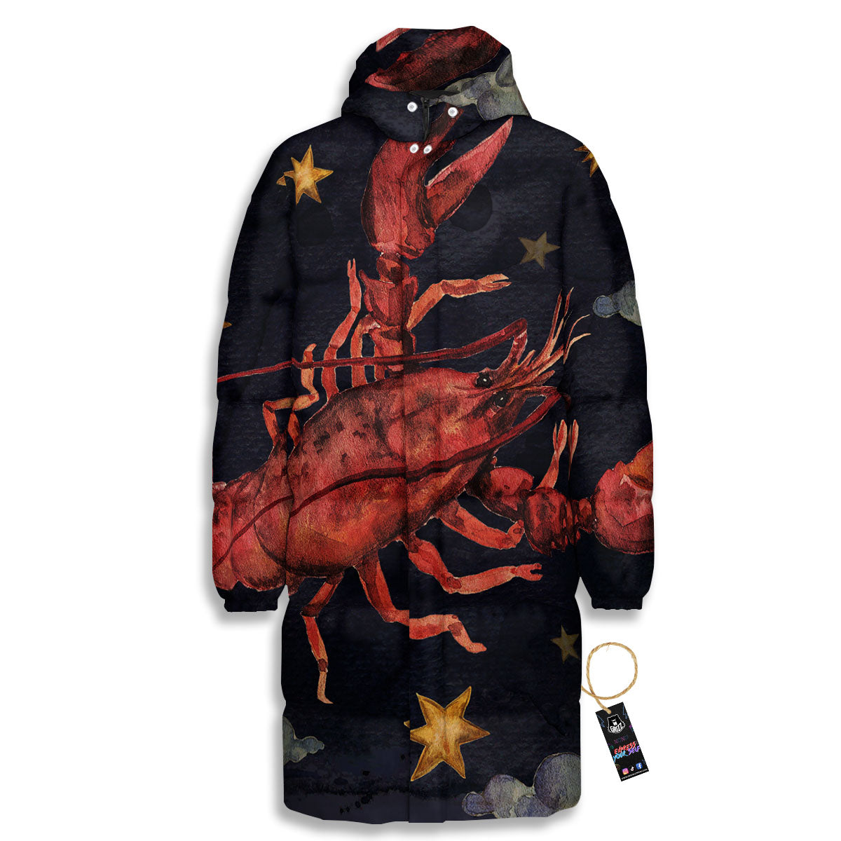 Zodiac Sign Watercolor Cancer Print Long Down Jacket