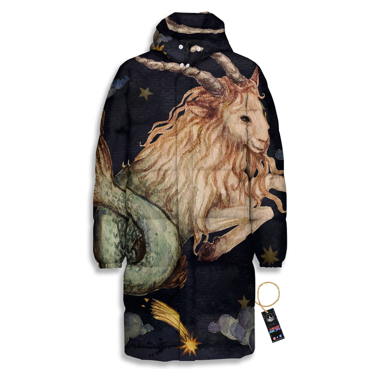 Zodiac Sign Watercolor Capricorn Print Long Down Jacket