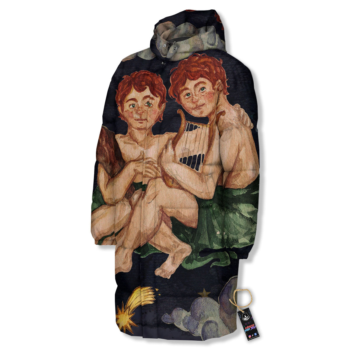 Zodiac Sign Watercolor Gemini Print Long Down Jacket