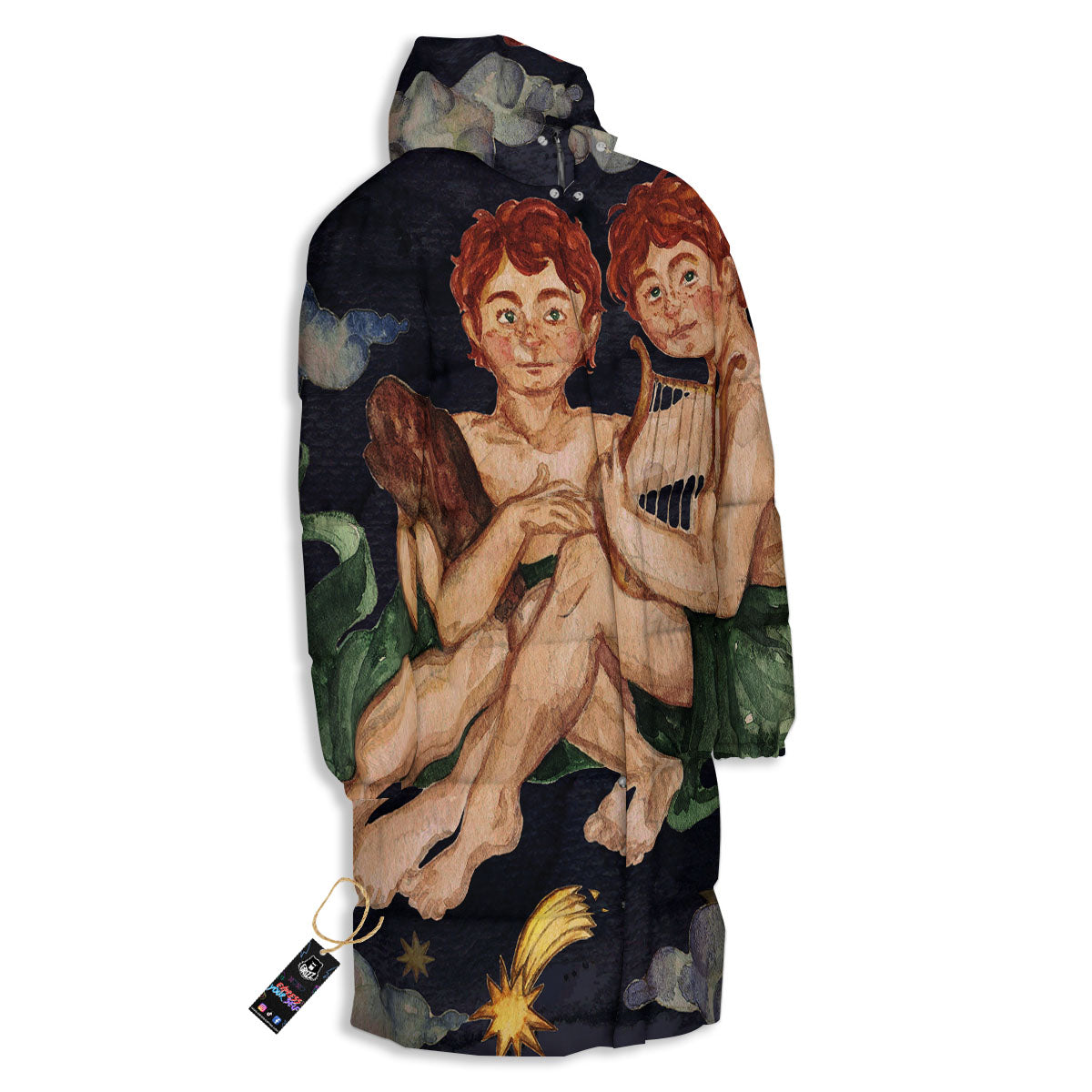 Zodiac Sign Watercolor Gemini Print Long Down Jacket